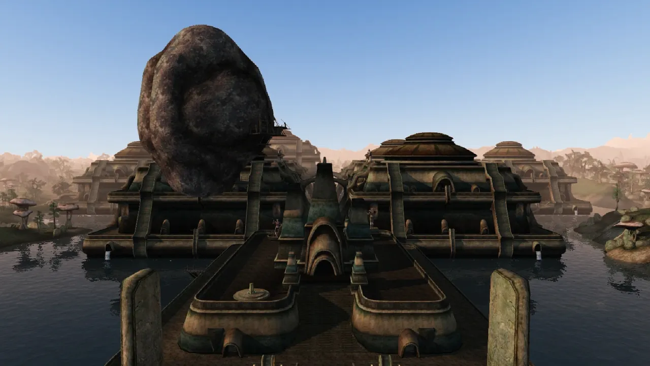 Vivec City from the Palace of Vivec, in Morrowind